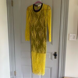 Diane Von Furstenberg Yellow Lace Dress With Beaded Collar